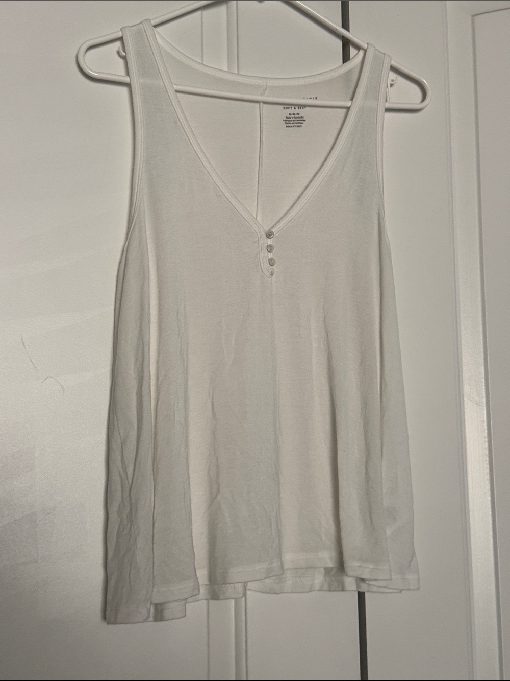 American Eagle Outfitters White V-Neck Button Tank